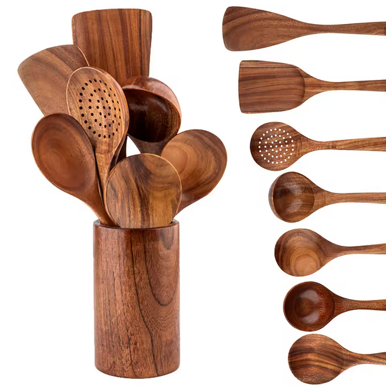 Wooden Cooking Utensil Set – Spoons, Spatulas & Storage Bucket