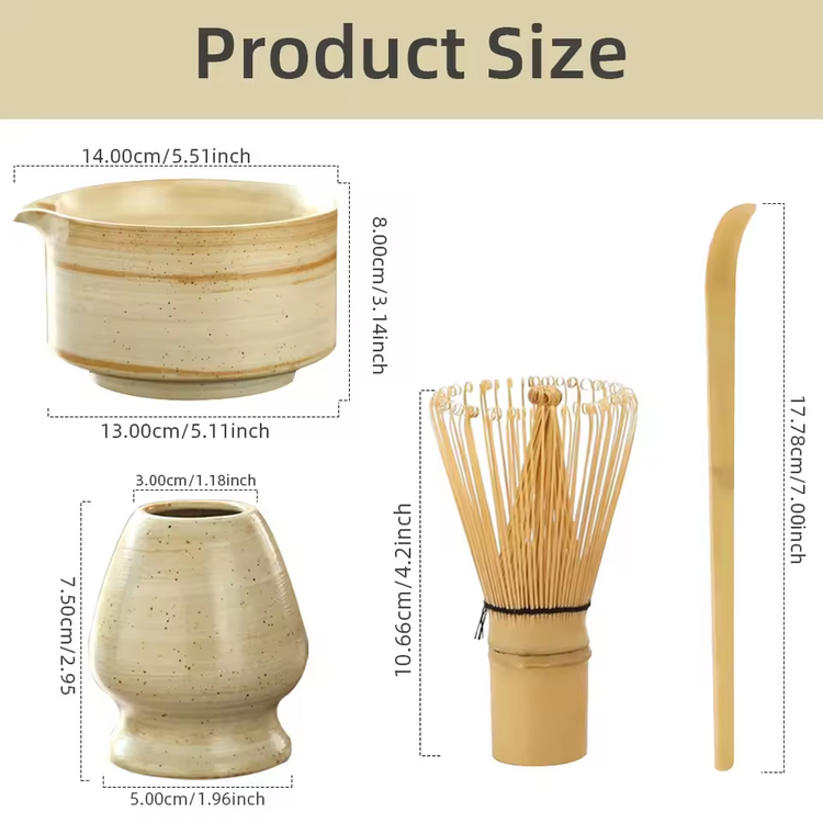 4PCS Bamboo Matcha Tea Set – Whisk & Spoon for Perfect Tea