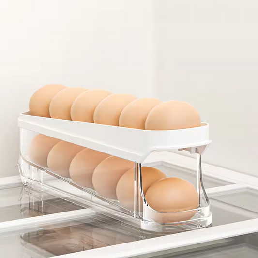 4-Tier Auto Rolling Egg Dispenser – Clear Fridge Organizer for Eggs