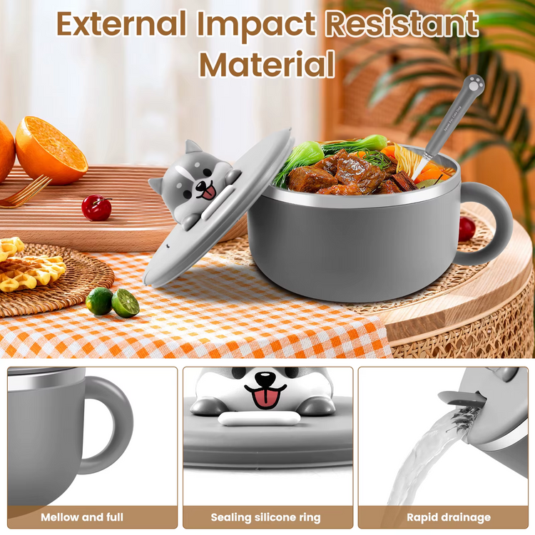 1200ml Stainless Steel Ramen & Lunch Bowl with Lid – Versatile & Durable