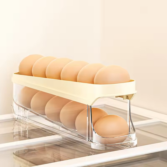 4-Tier Auto Rolling Egg Dispenser – Clear Fridge Organizer for Eggs