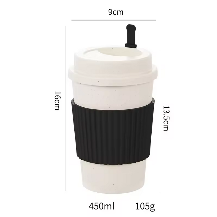 450ml Wheat Straw Coffee Cup – Reusable Travel Mug with Lid