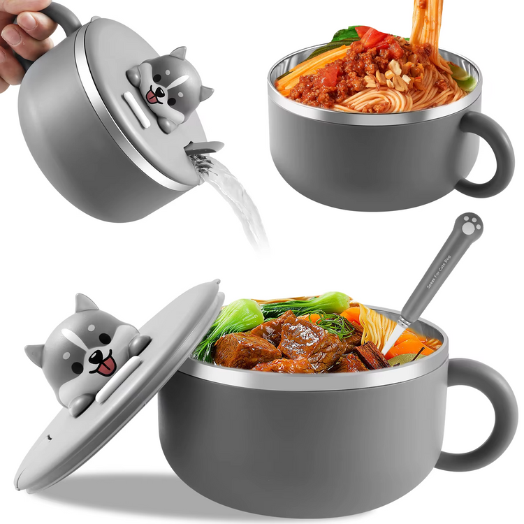 1200ml Stainless Steel Ramen & Lunch Bowl with Lid – Versatile & Durable