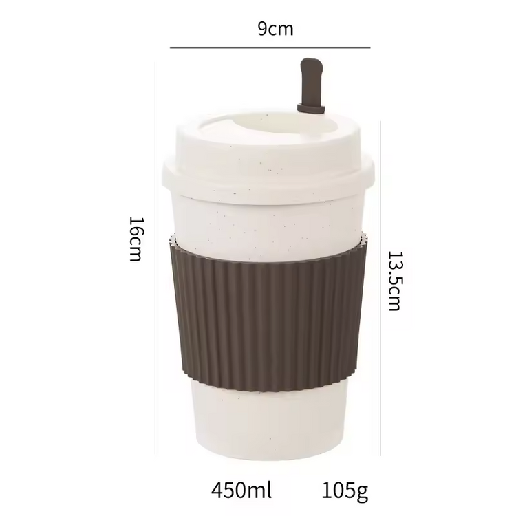 450ml Wheat Straw Coffee Cup – Reusable Travel Mug with Lid