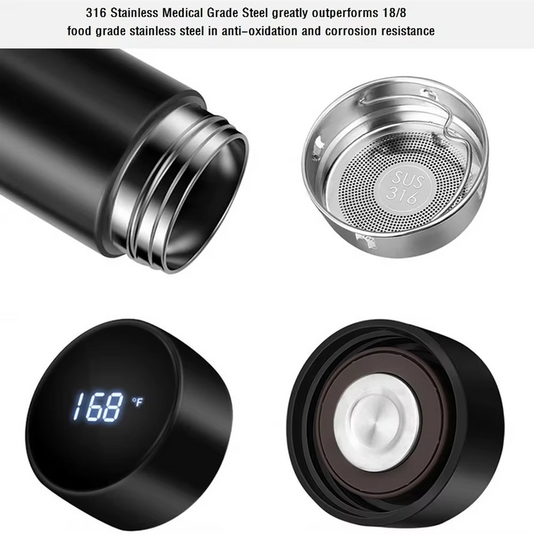 500ml Smart Thermos Bottle with Temperature Display - 304 Stainless Steel, Long-Lasting Heat