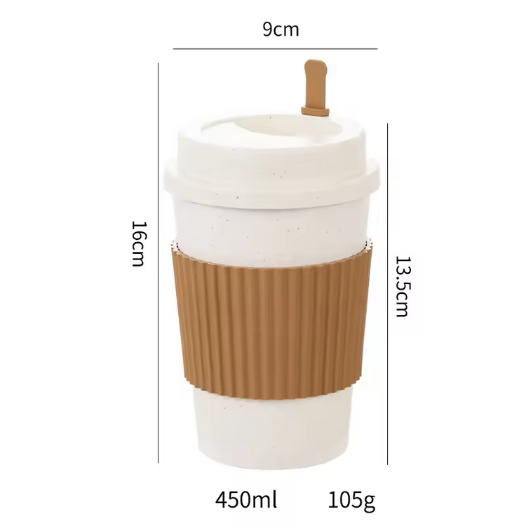 450ml Wheat Straw Coffee Cup – Reusable Travel Mug with Lid