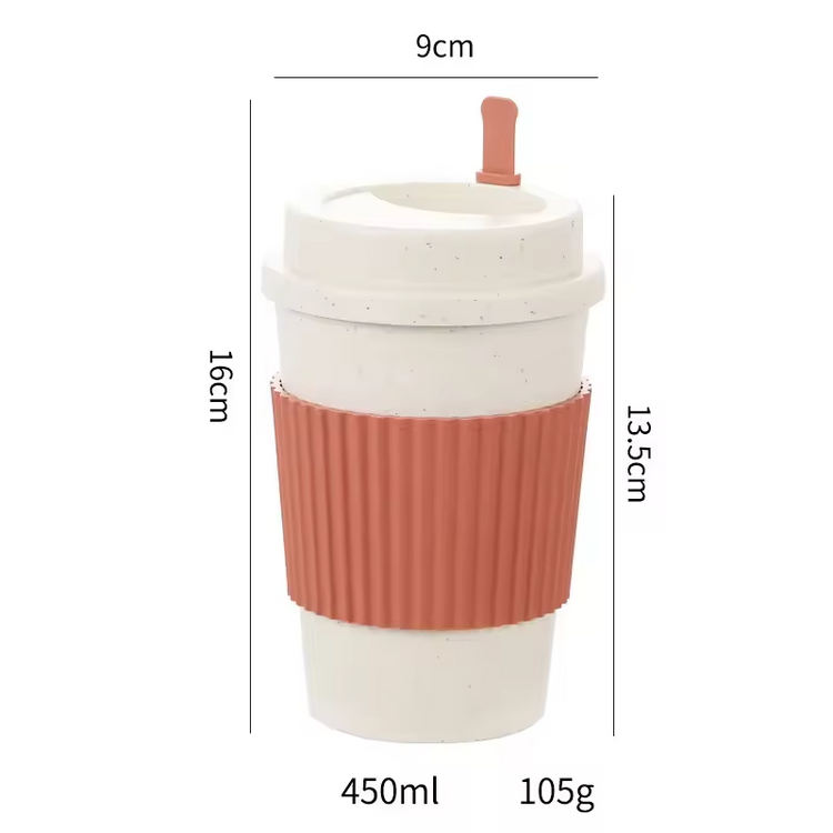 450ml Wheat Straw Coffee Cup – Reusable Travel Mug with Lid