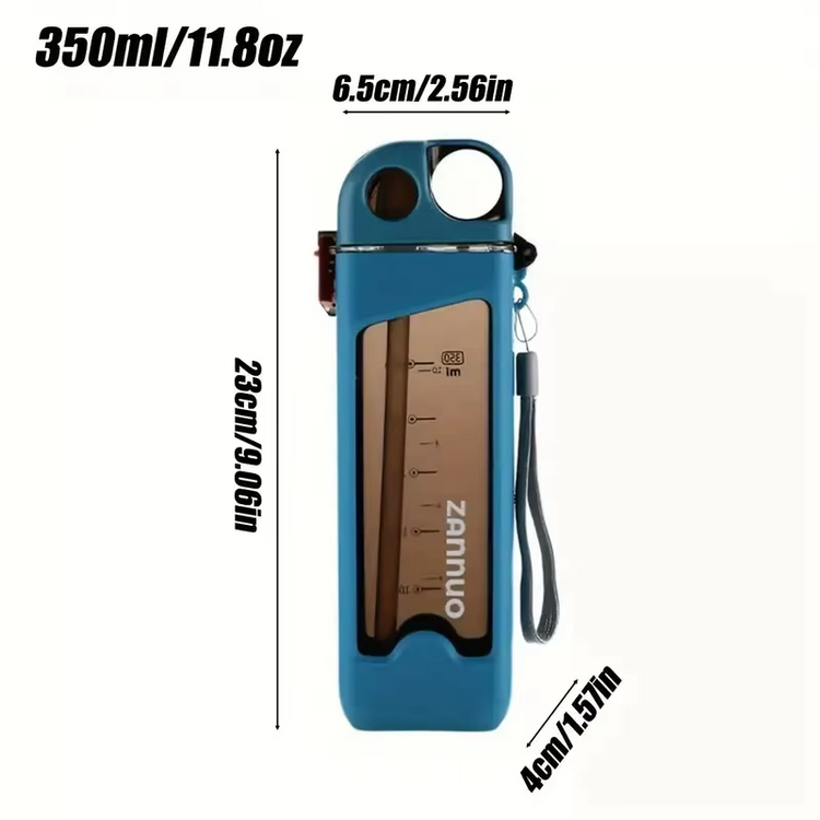 350ml Leak-Proof Square Sports Water Bottle with Lockable Lid & Measurements