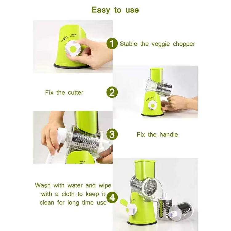 3-in-1 Stainless Steel Manual Rotary Vegetable & Cheese Slicer