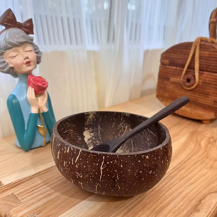 Natural Coconut Bowl & Wooden Spoon Set for Salad & Ramen