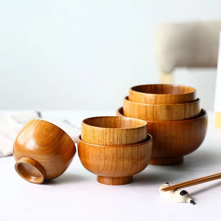 Handcrafted Japanese Wooden Bowl – Perfect for Rice, Soup & Salads