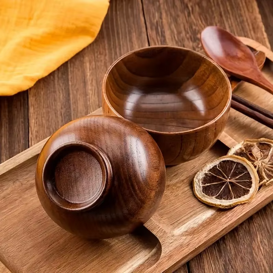 Handcrafted Japanese Wooden Bowl – Perfect for Rice, Soup & Salads