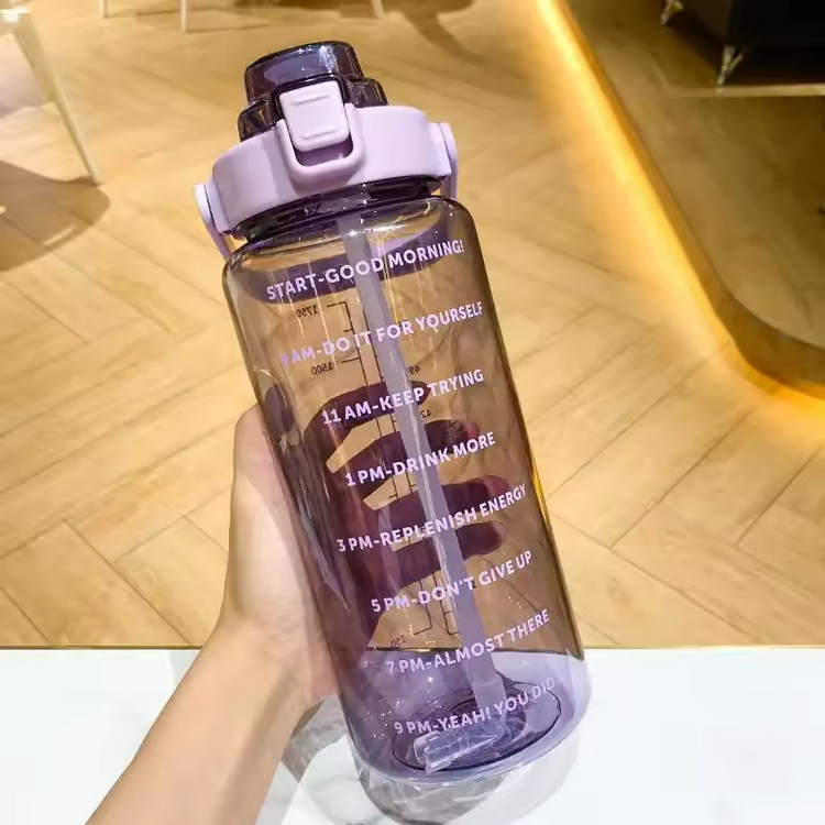 2L Sports Water Bottle with Time Marker - Portable Fitness Drink Bottle